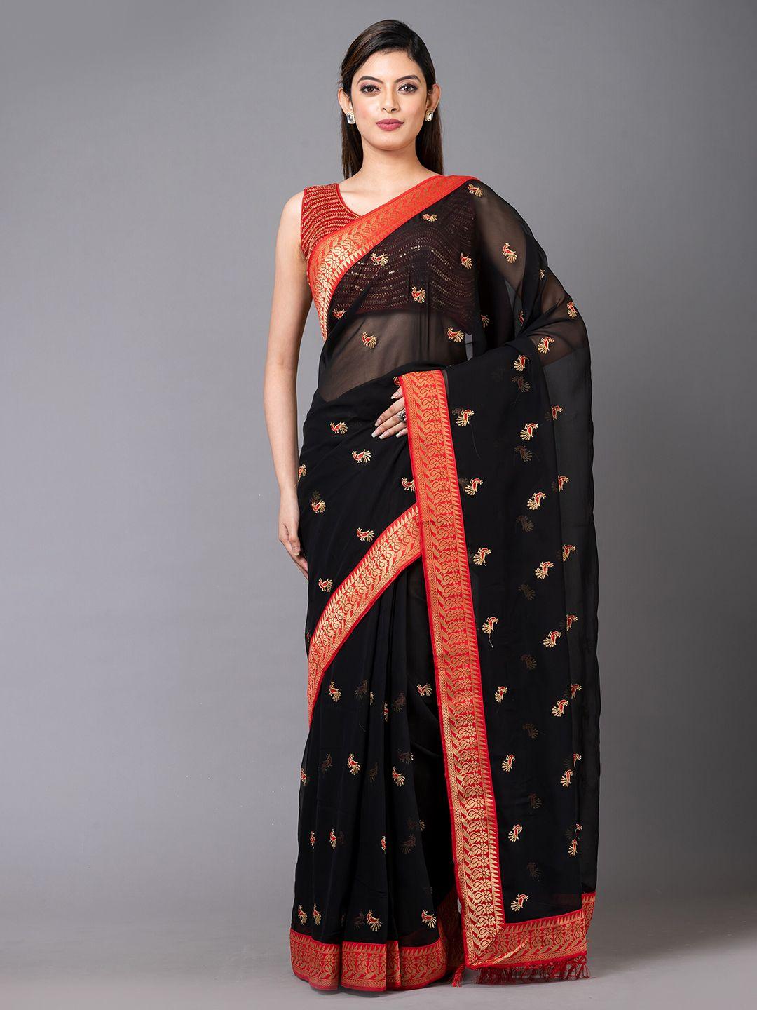 mahalasa black embellished embroidered pure chiffon saree