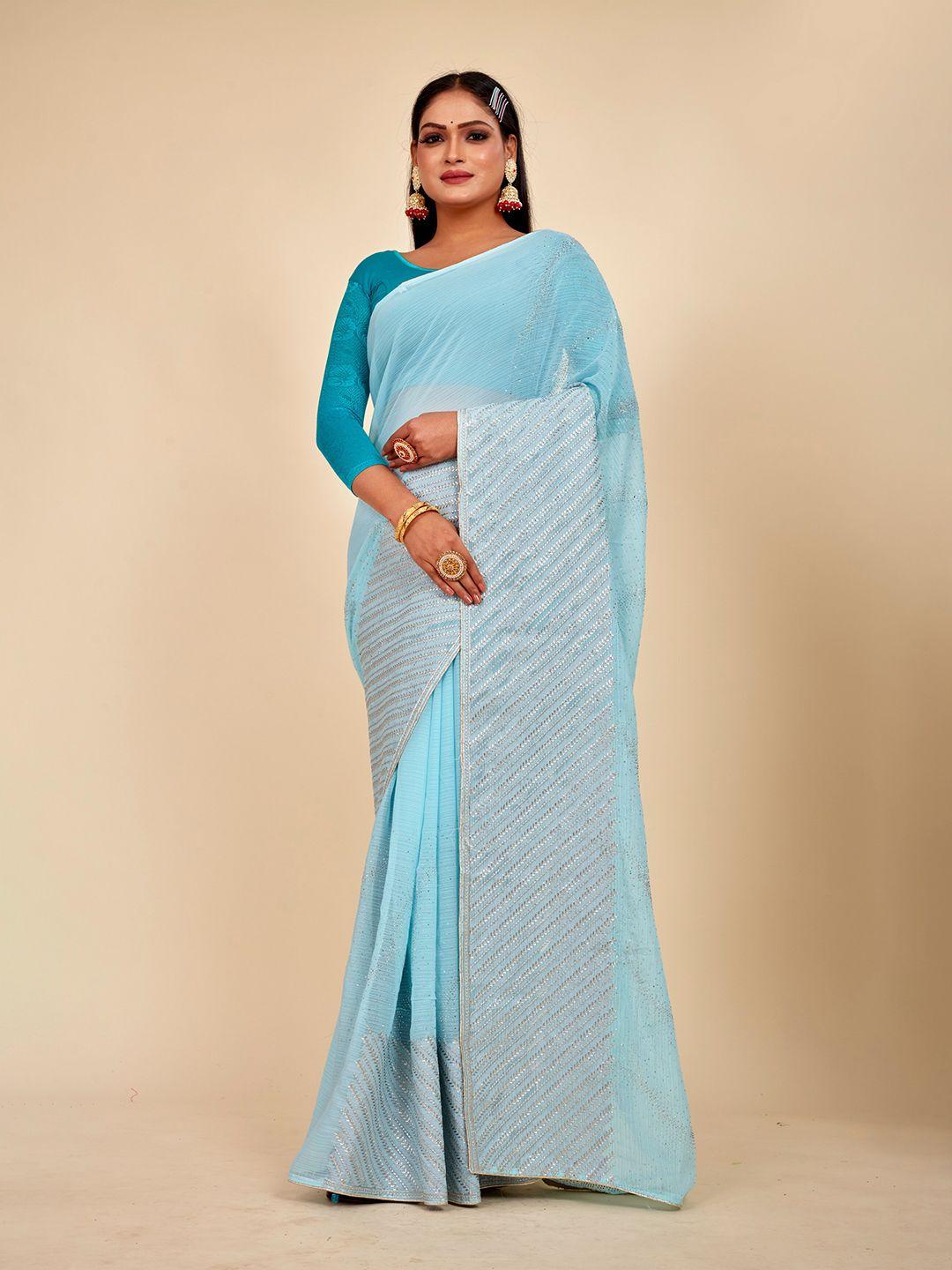 mahalasa fuchsia embellished embroidered pure chiffon saree