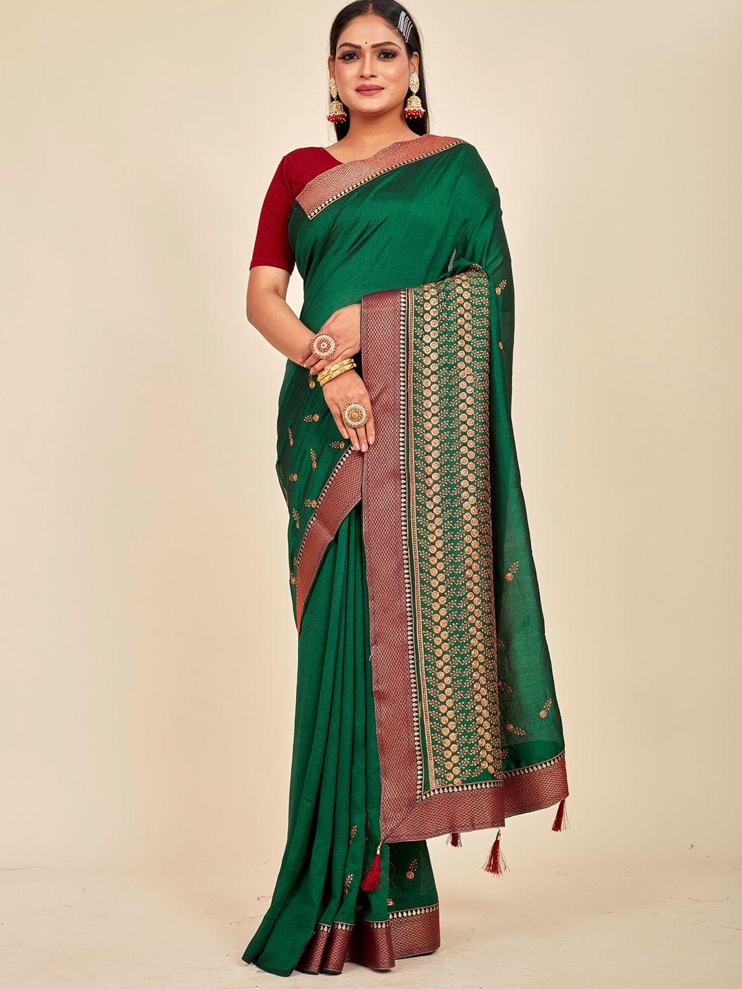 mahalasa green embellished embroidered art silk saree