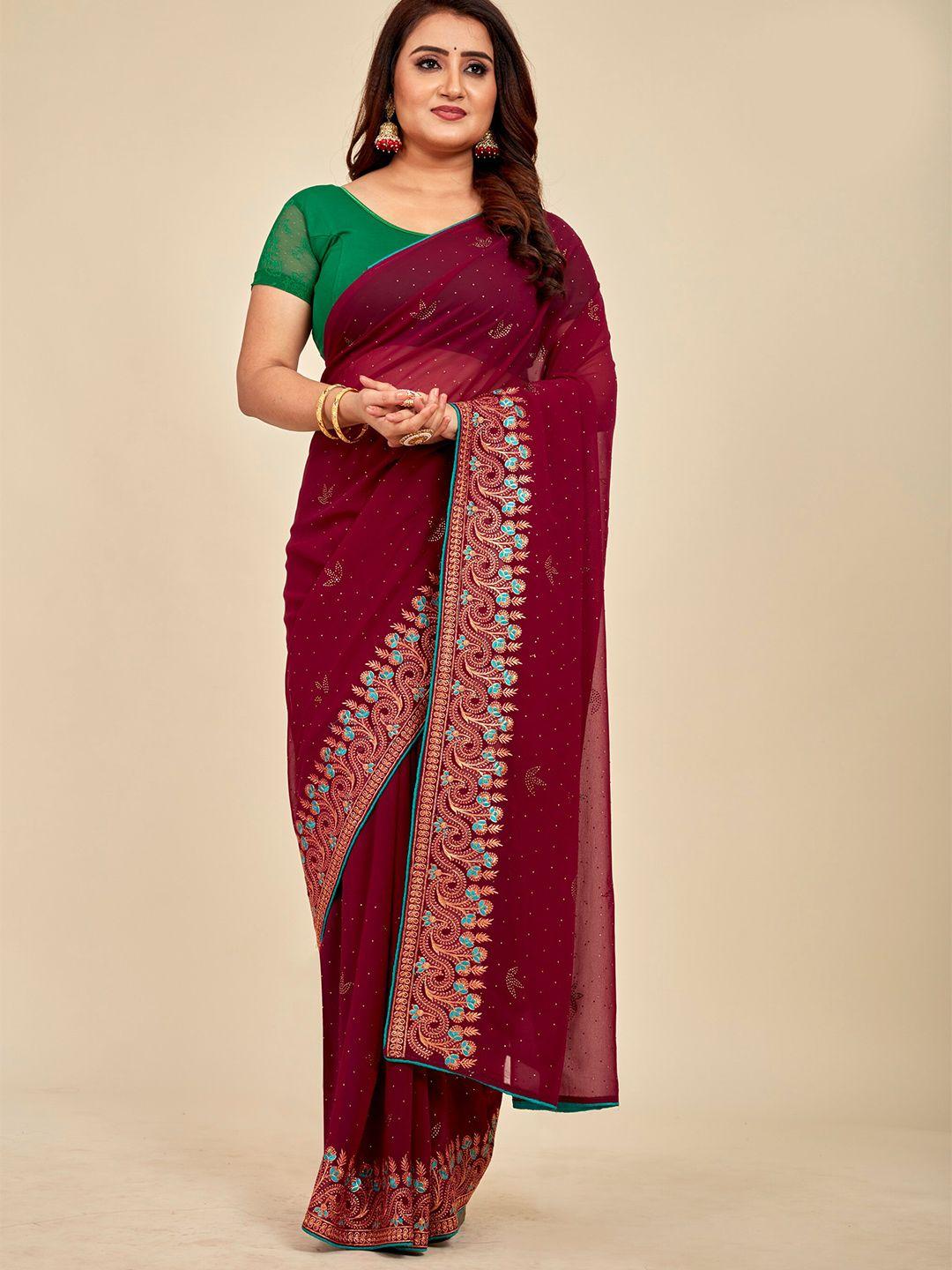 mahalasa magenta embellished embroidered pure georgette designer saree