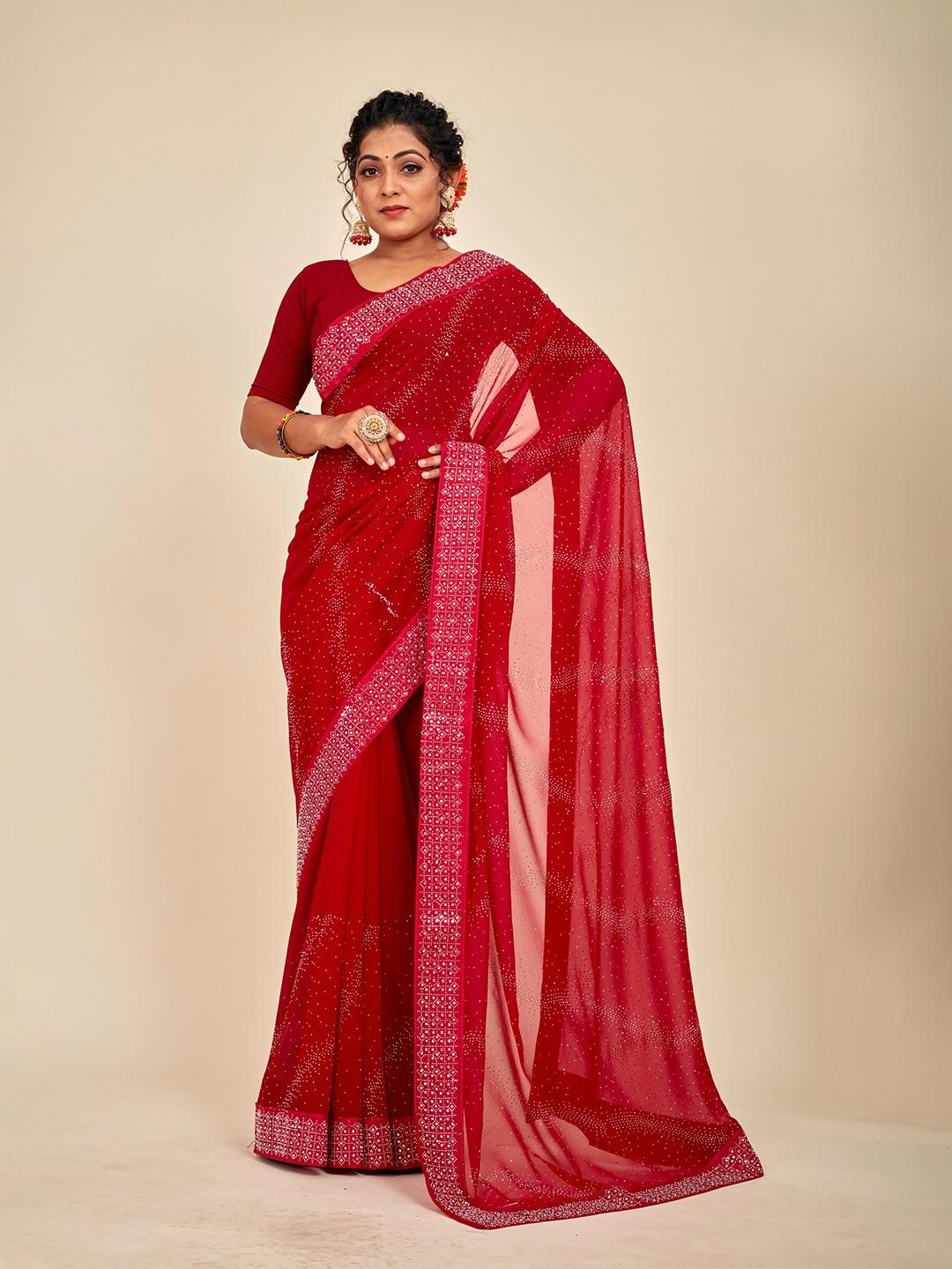 mahalasa maroon embellished embroidered pure georgette designer saree