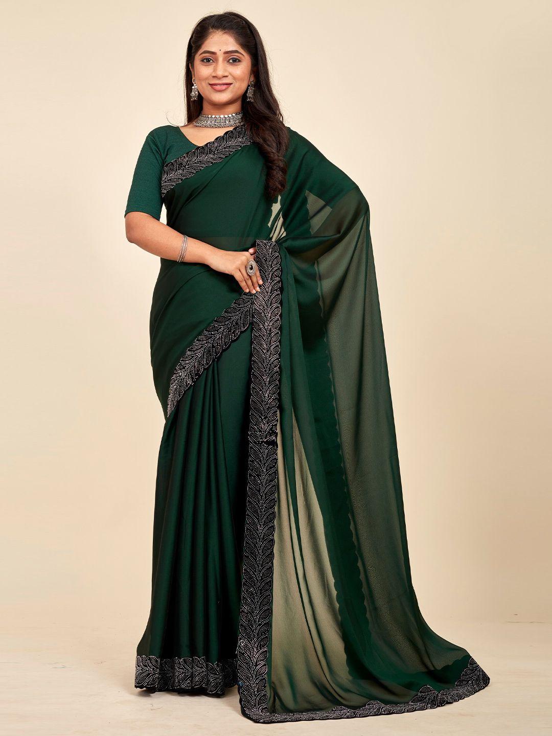 mahalasa olive green embellished embroidered silk blend saree