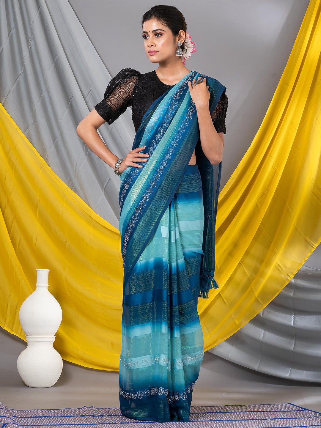 mahalasa striped embellished beads and stones pure georgette saree