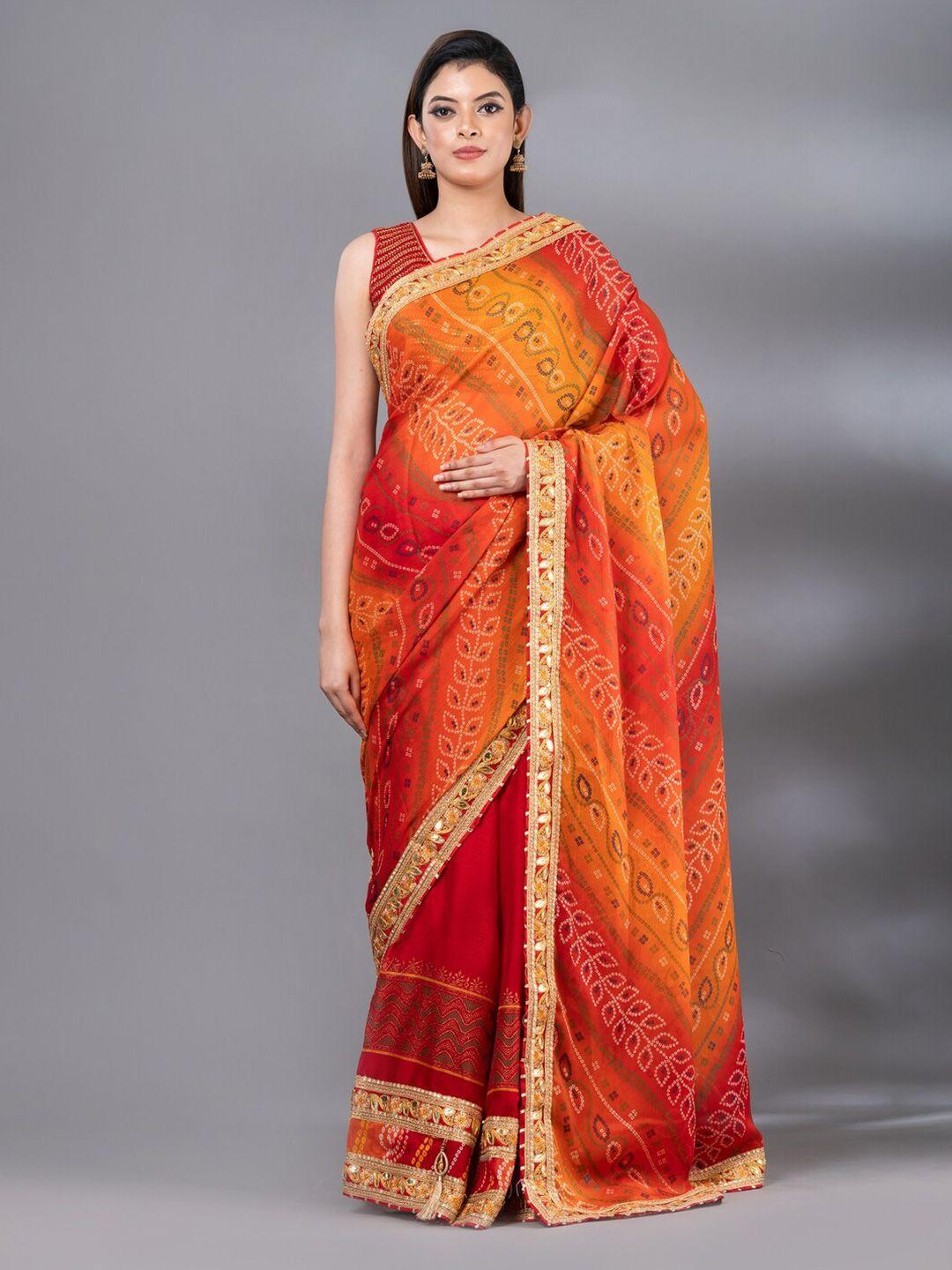 mahalasa bandhani printed embroidered saree