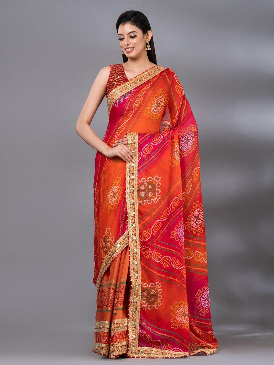 mahalasa bandhani printed embroidered saree