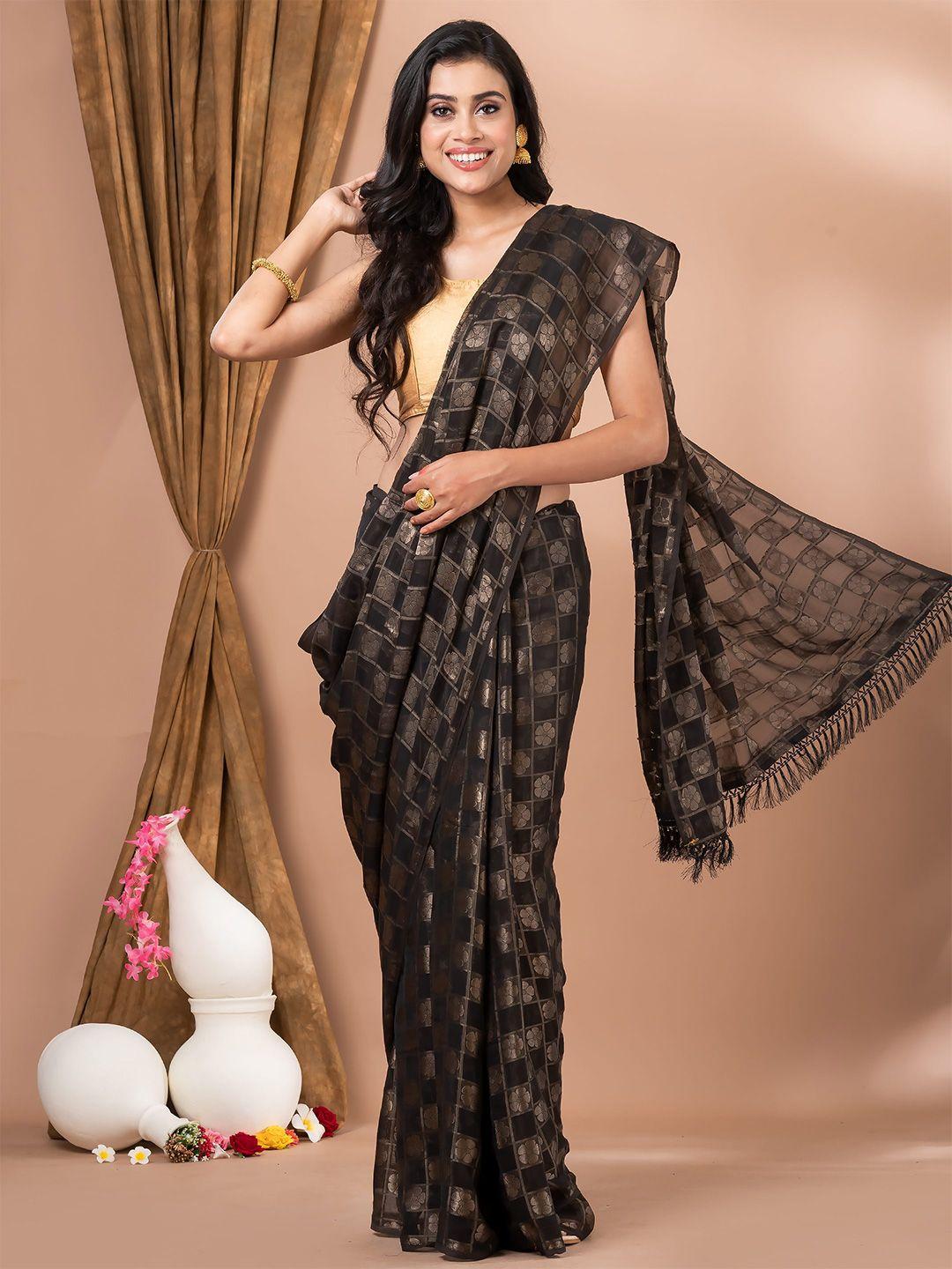 mahalasa black floral embroidered art silk saree