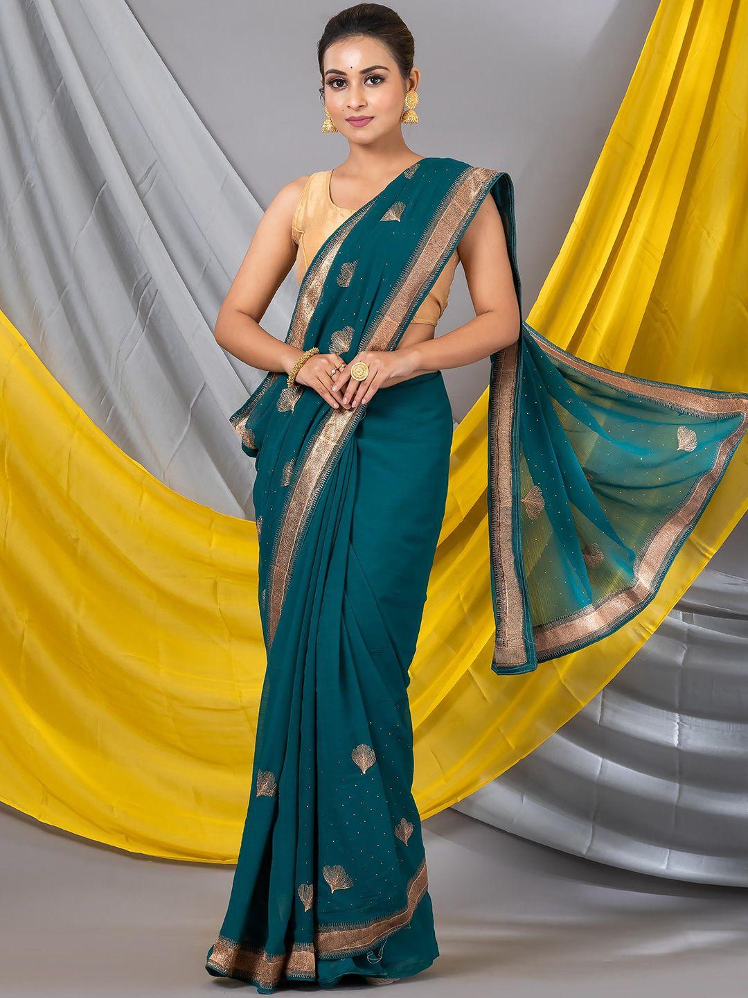 mahalasa embellished embroidered pure georgette designer saree