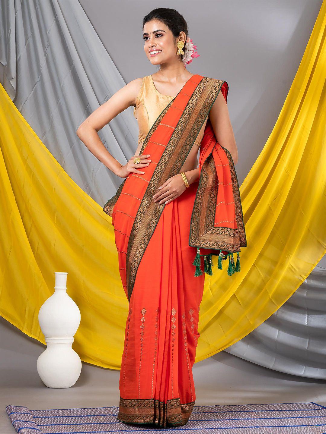 mahalasa embroidered pure georgette zari saree