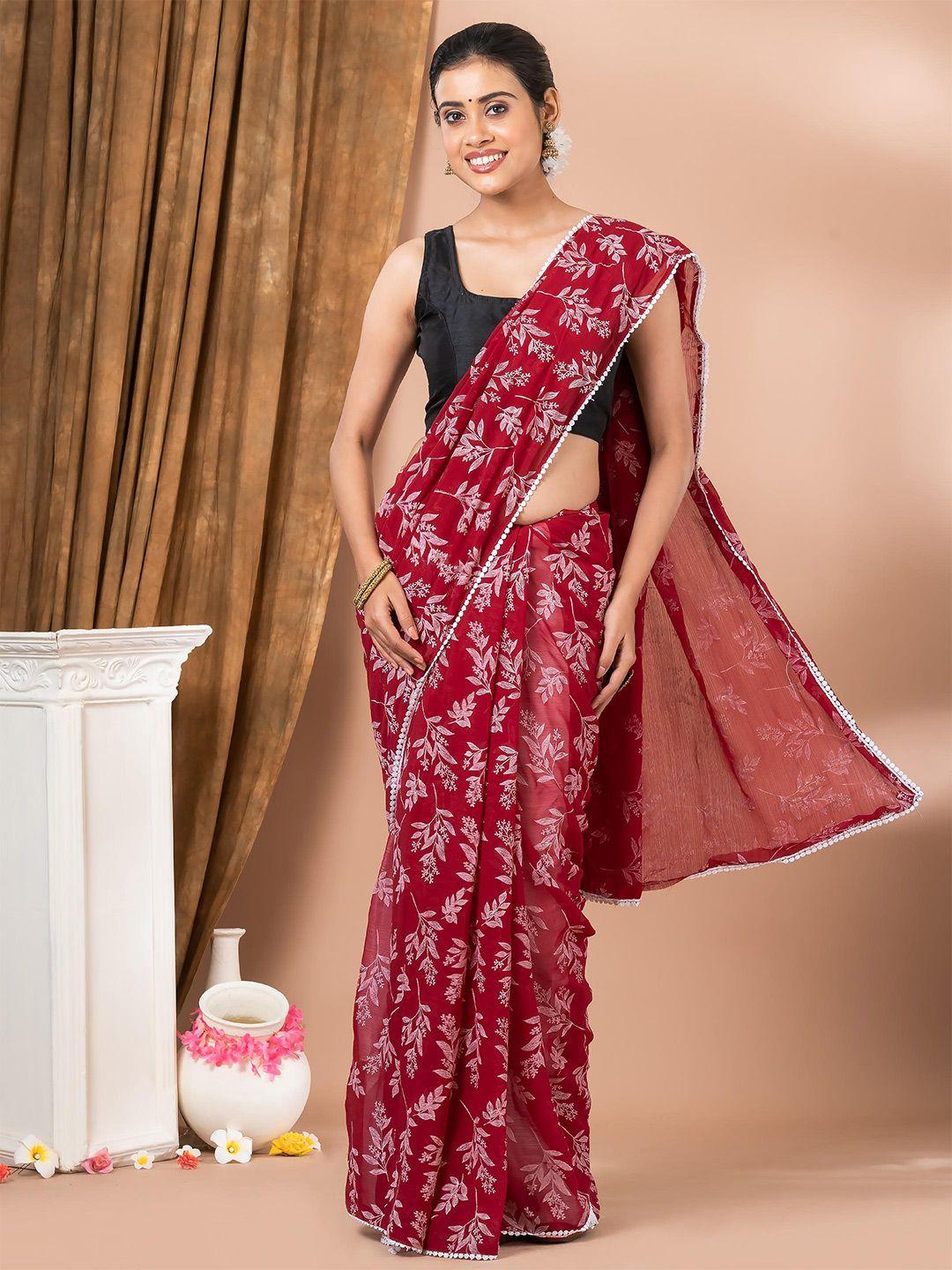 mahalasa floral embroidered pure chiffon saree