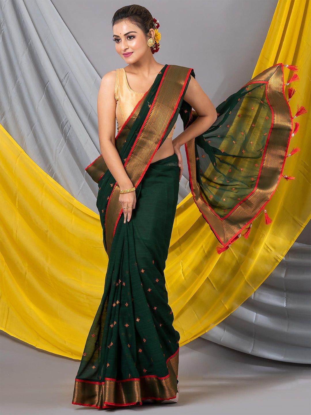 mahalasa floral embroidered pure chiffon zari saree