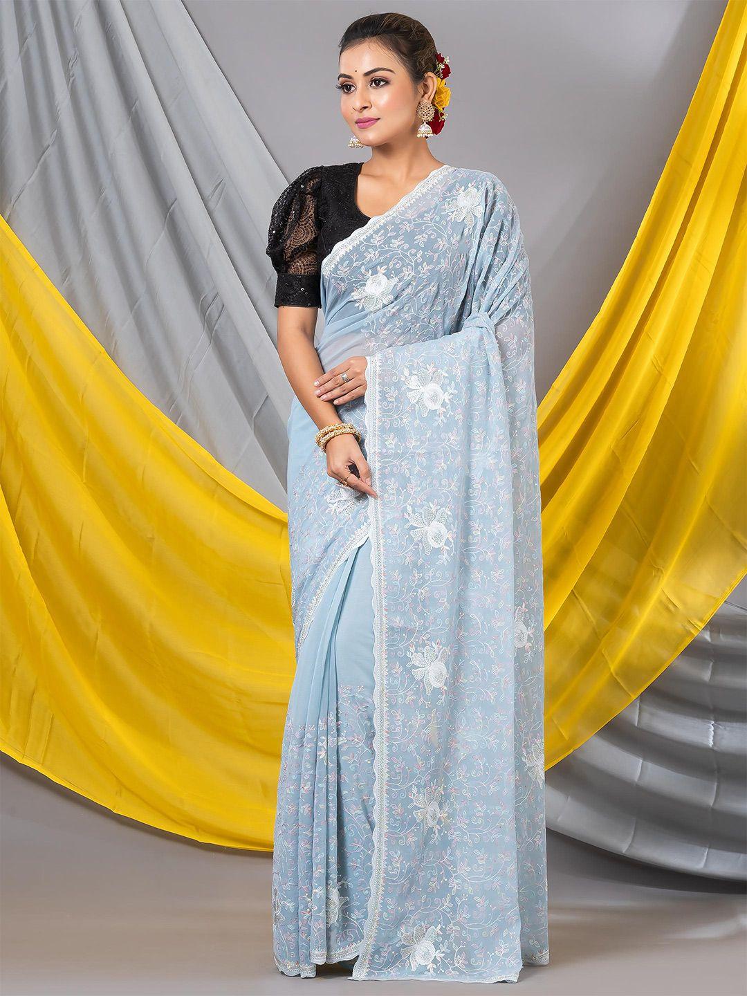 mahalasa floral embroidered pure georgette saree