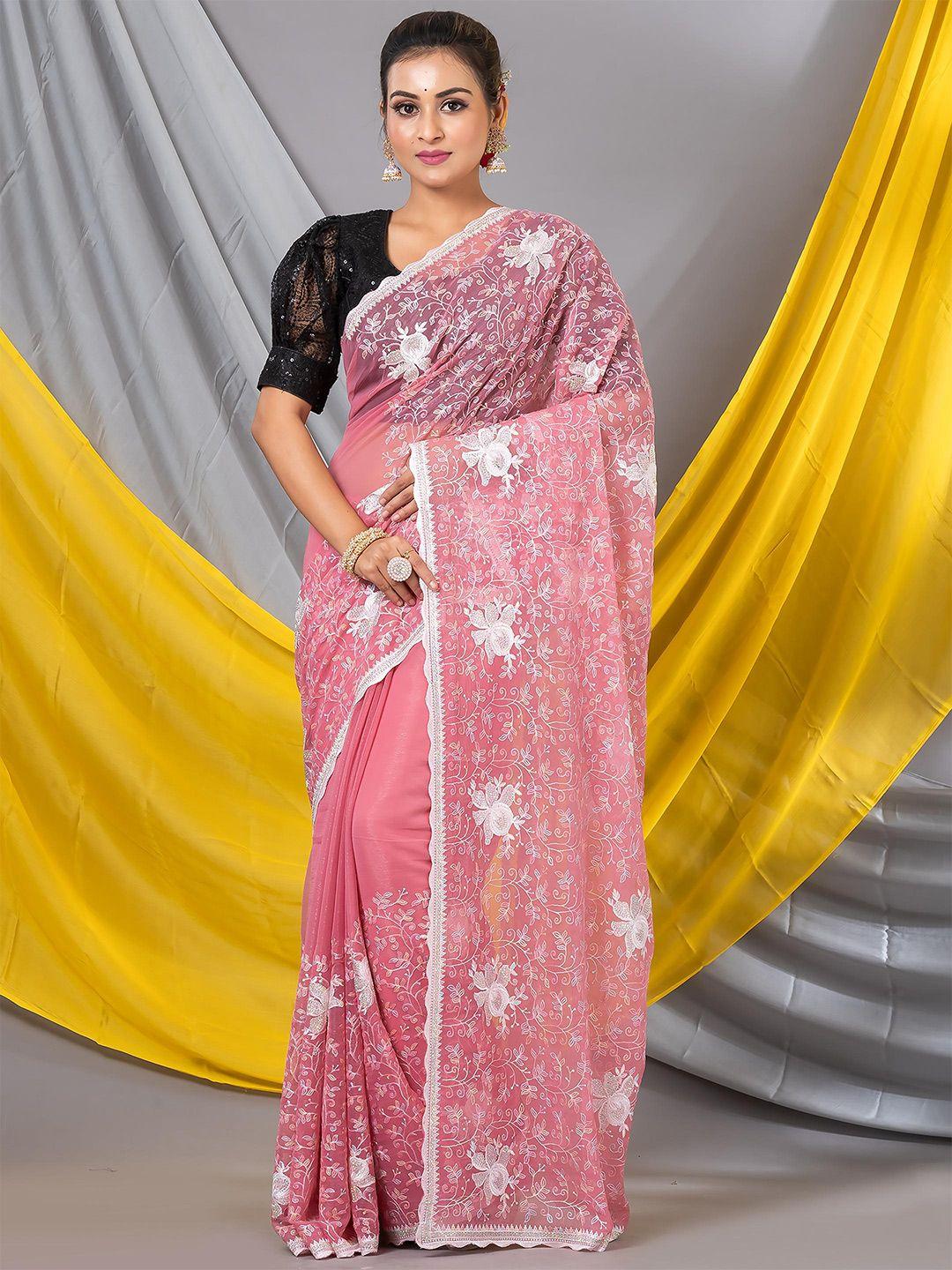 mahalasa floral embroidered pure georgette saree