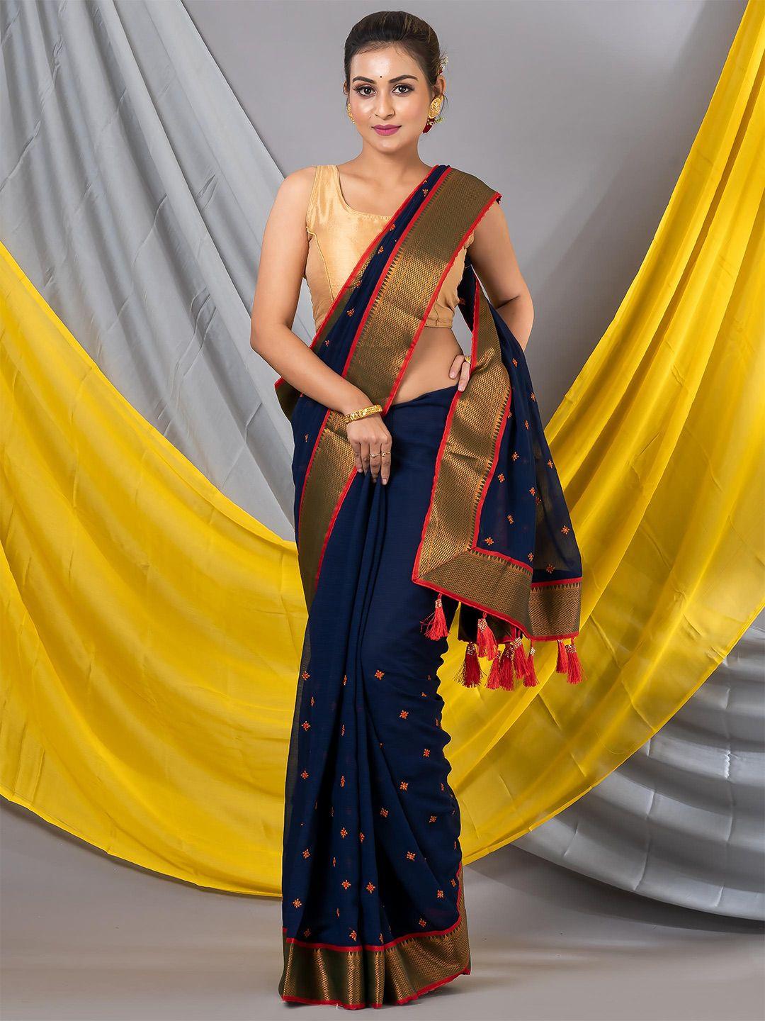 mahalasa floral embroidered woven design zari pure chiffon saree