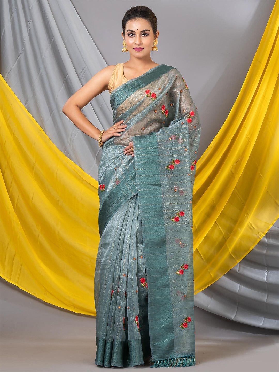 mahalasa floral embroidered zari saree
