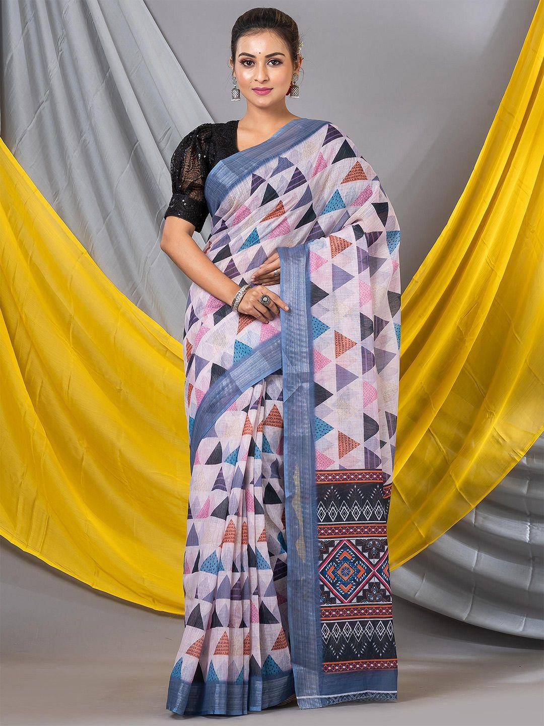 mahalasa geometric printed zari saree