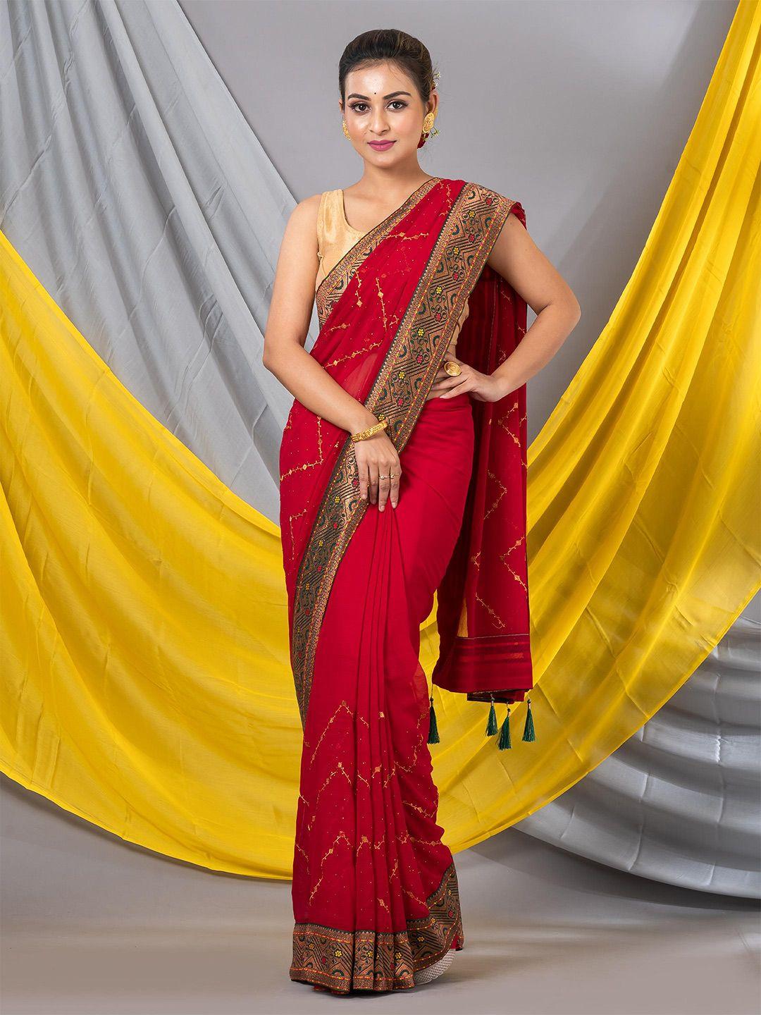 mahalasa geometric zari woven design pure georgette saree