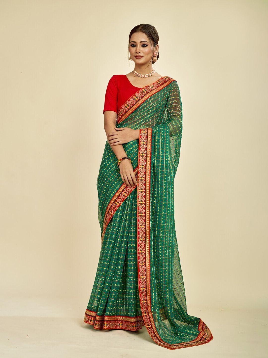 mahalasa green embellished embroidered pure chiffon saree