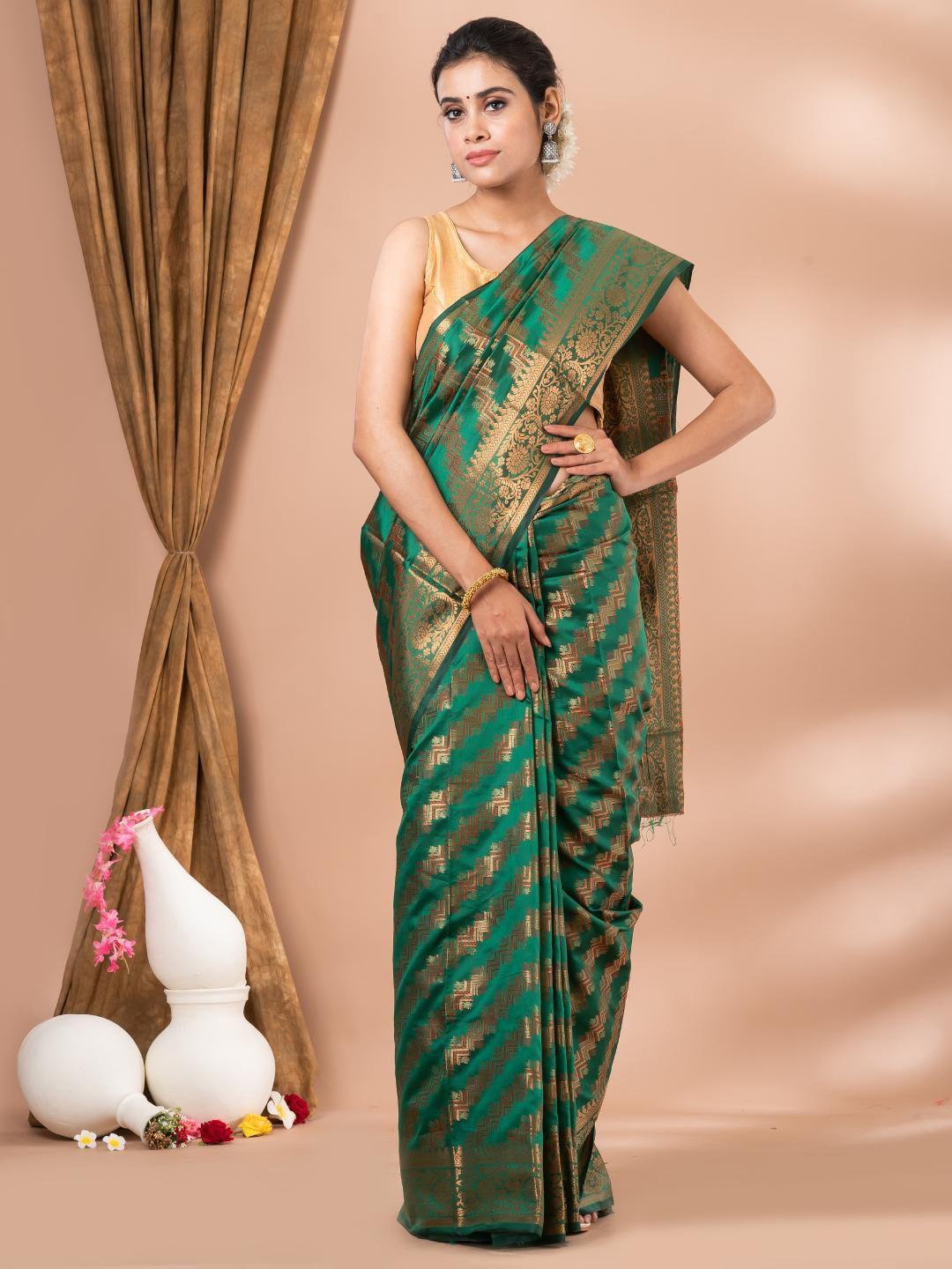 mahalasa green woven design silk cotton saree