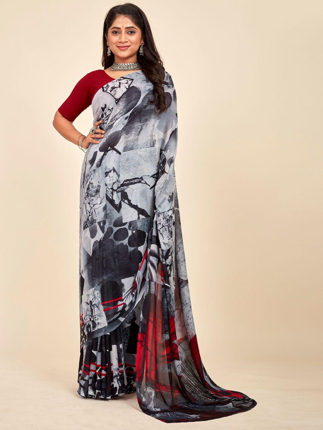 mahalasa grey & black embellished embroidered pure georgette saree