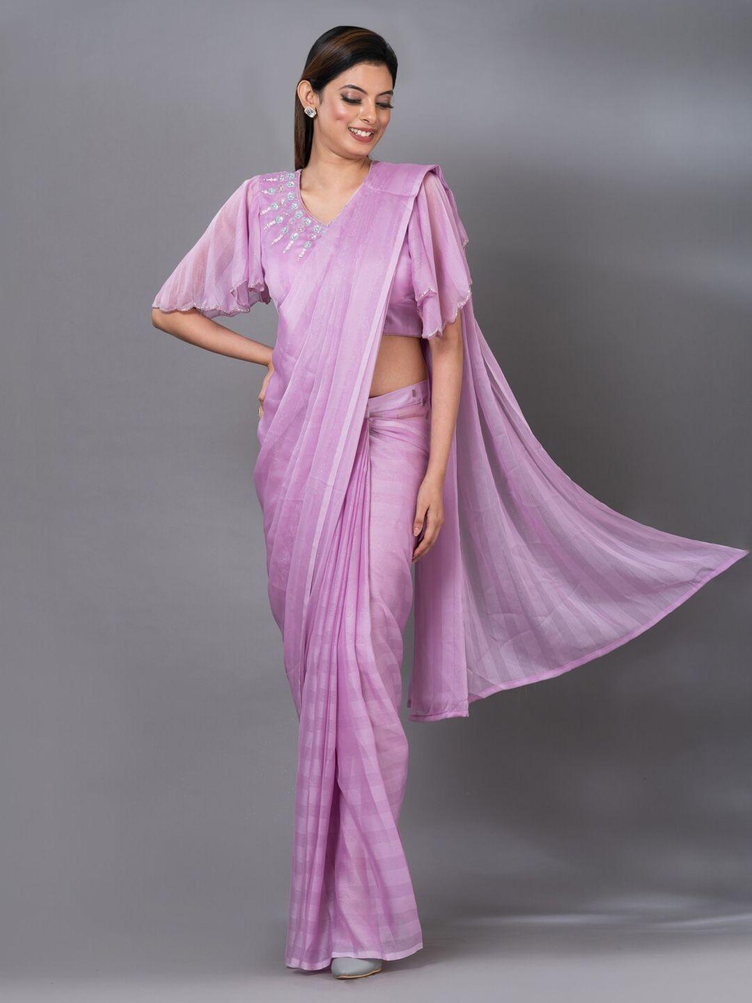 mahalasa lavender embellished embroidered ready to wear saree