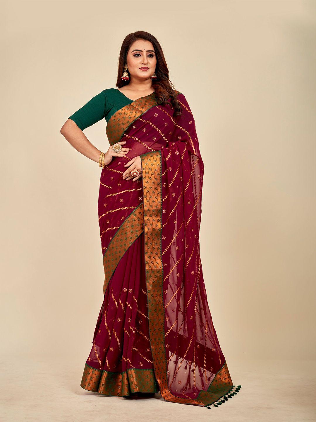mahalasa magenta embellished embroidered art silk designer saree