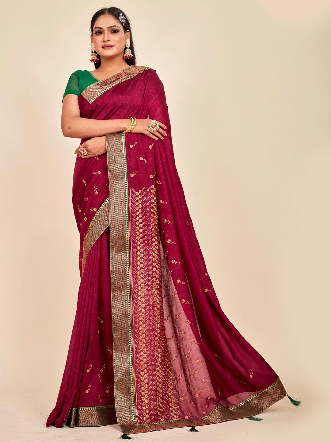 mahalasa magenta embellished embroidered art silk saree