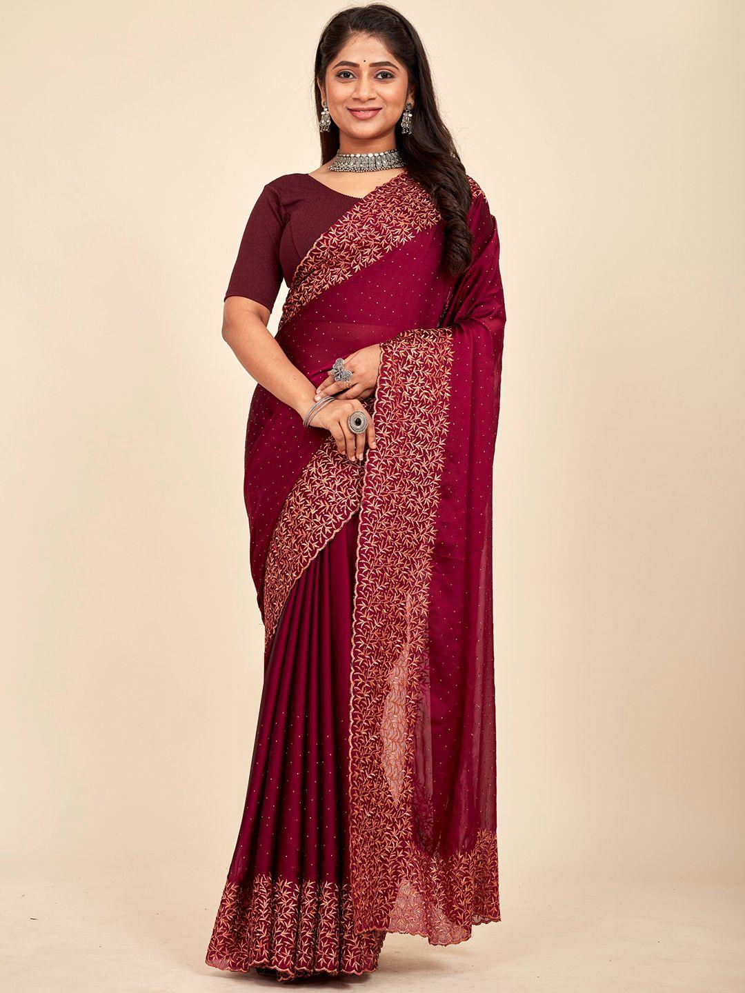 mahalasa magenta embellished embroidered silk blend saree