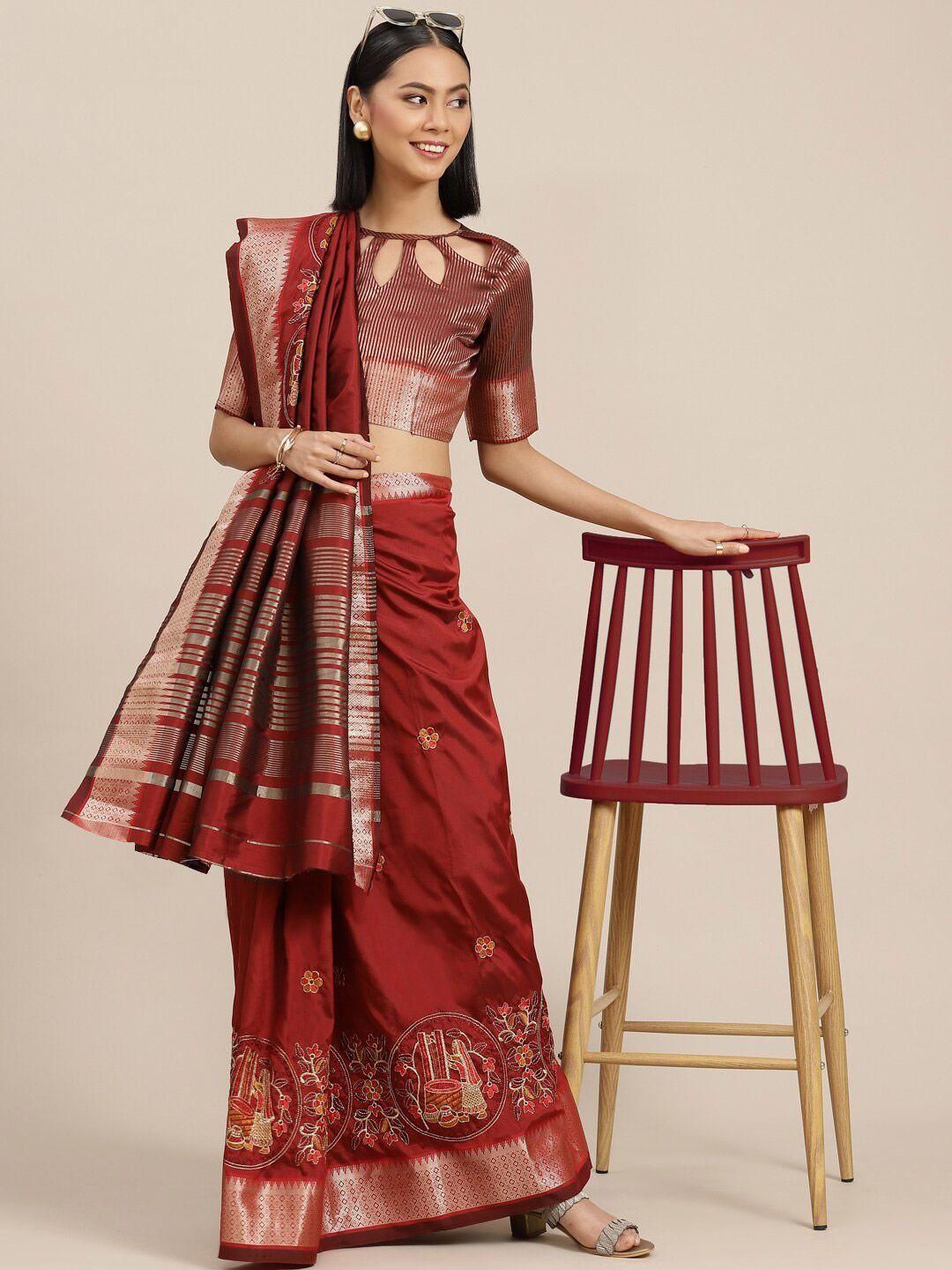 mahalasa maroon silk cotton saree