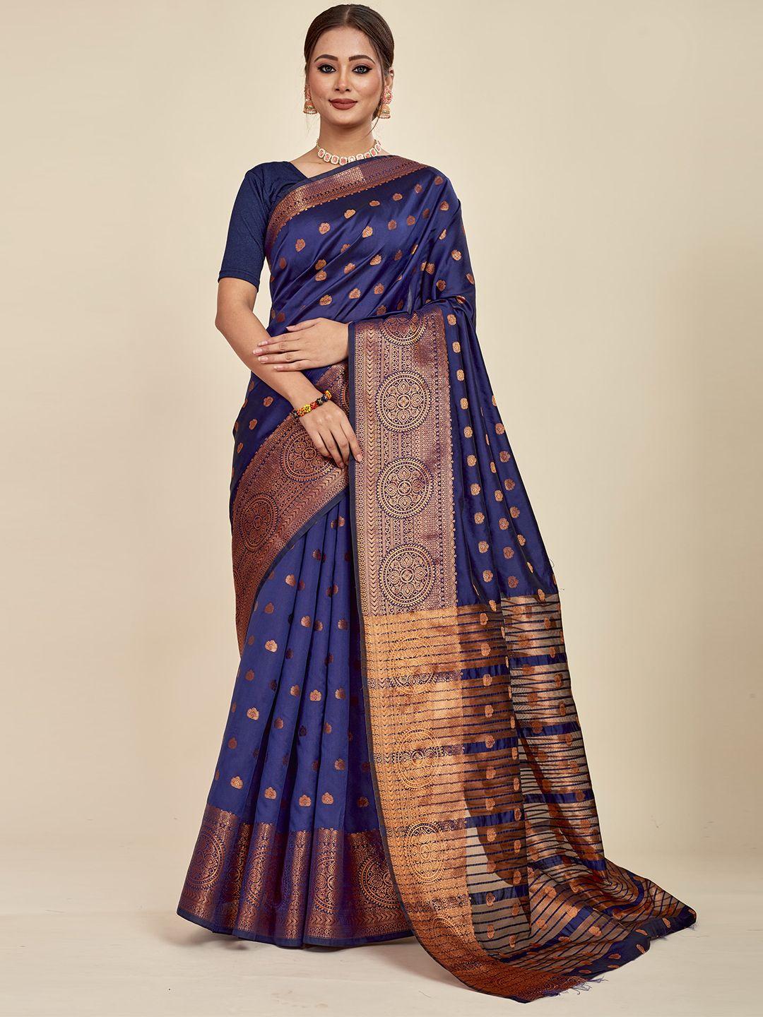 mahalasa navy blue embellished embroidered silk blend saree
