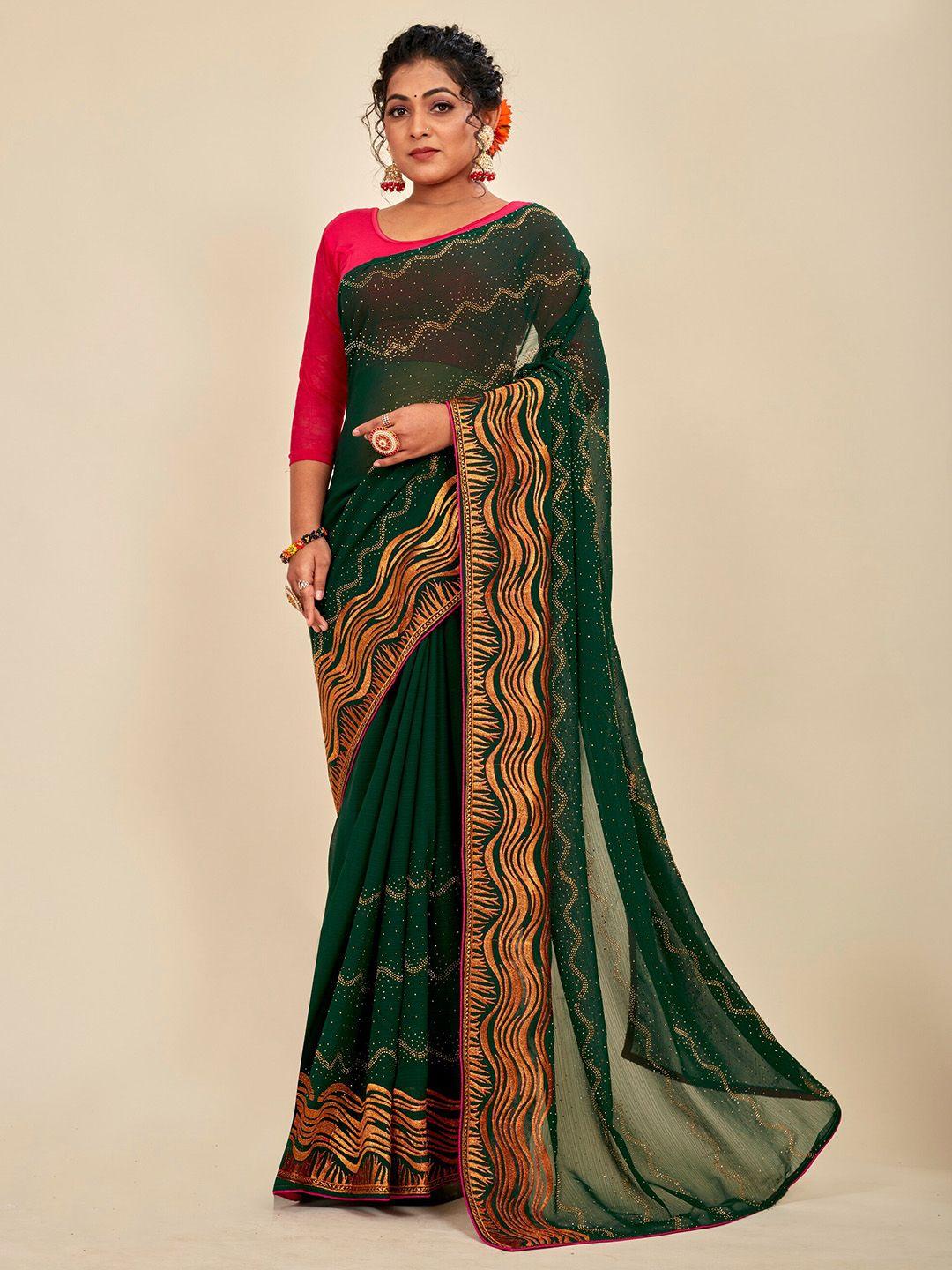 mahalasa olive green embellished embroidered pure georgette designer saree