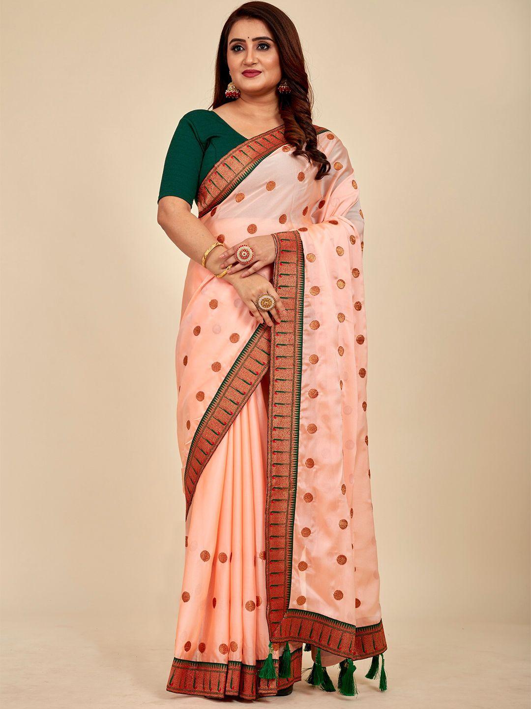 mahalasa peach-coloured embellished embroidered silk blend designer saree