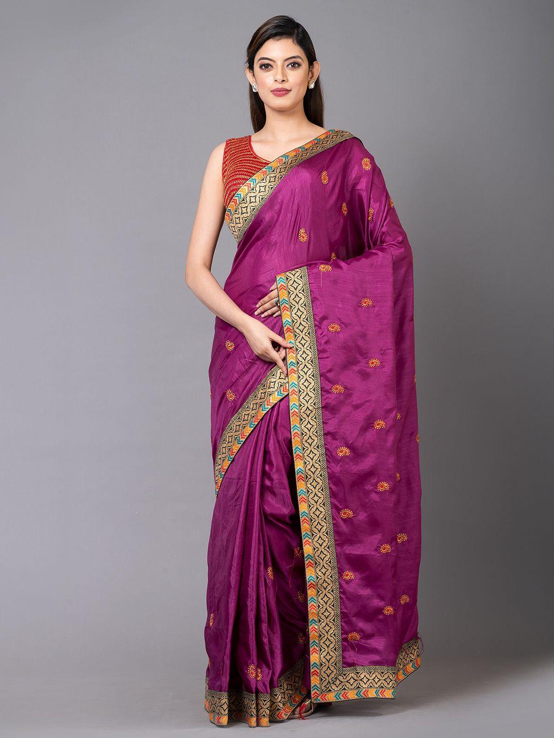 mahalasa purple embellished embroidered pure chiffon saree