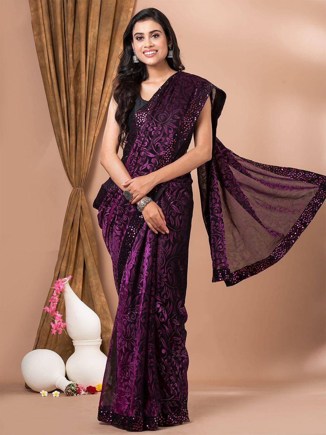 mahalasa purple floral embroidered art silk saree
