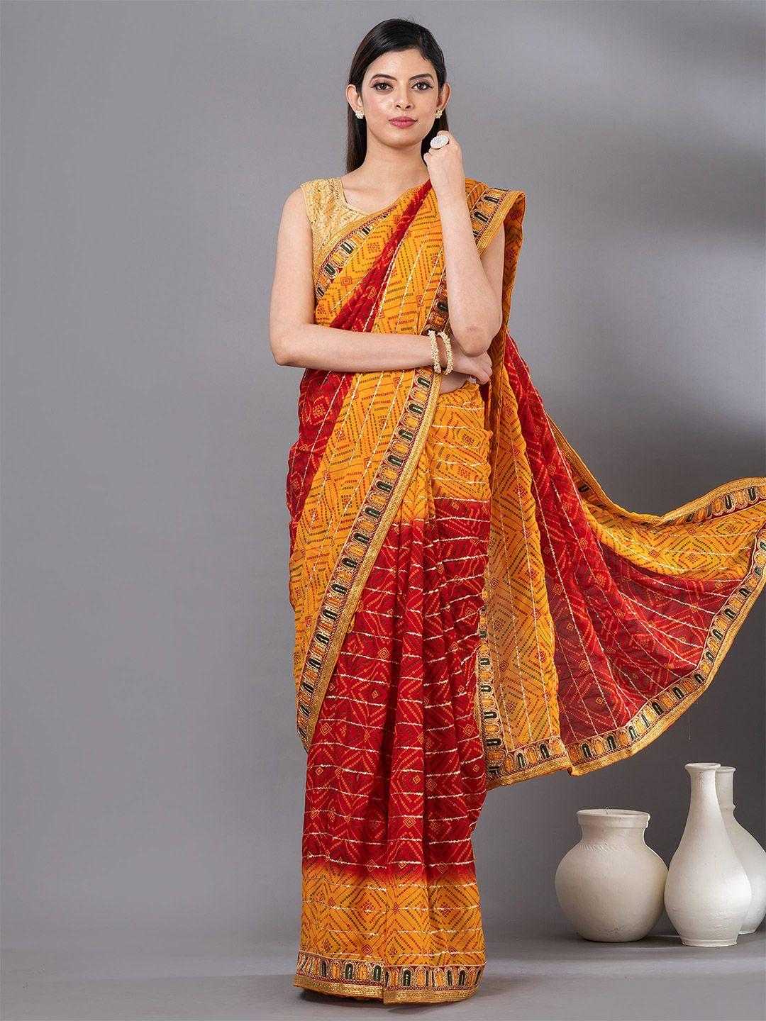 mahalasa red bandhani embroidered art silk saree