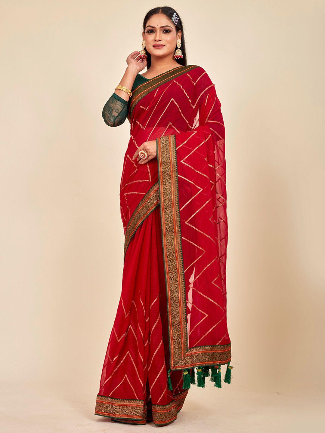 mahalasa red embellished embroidered pure chiffon saree