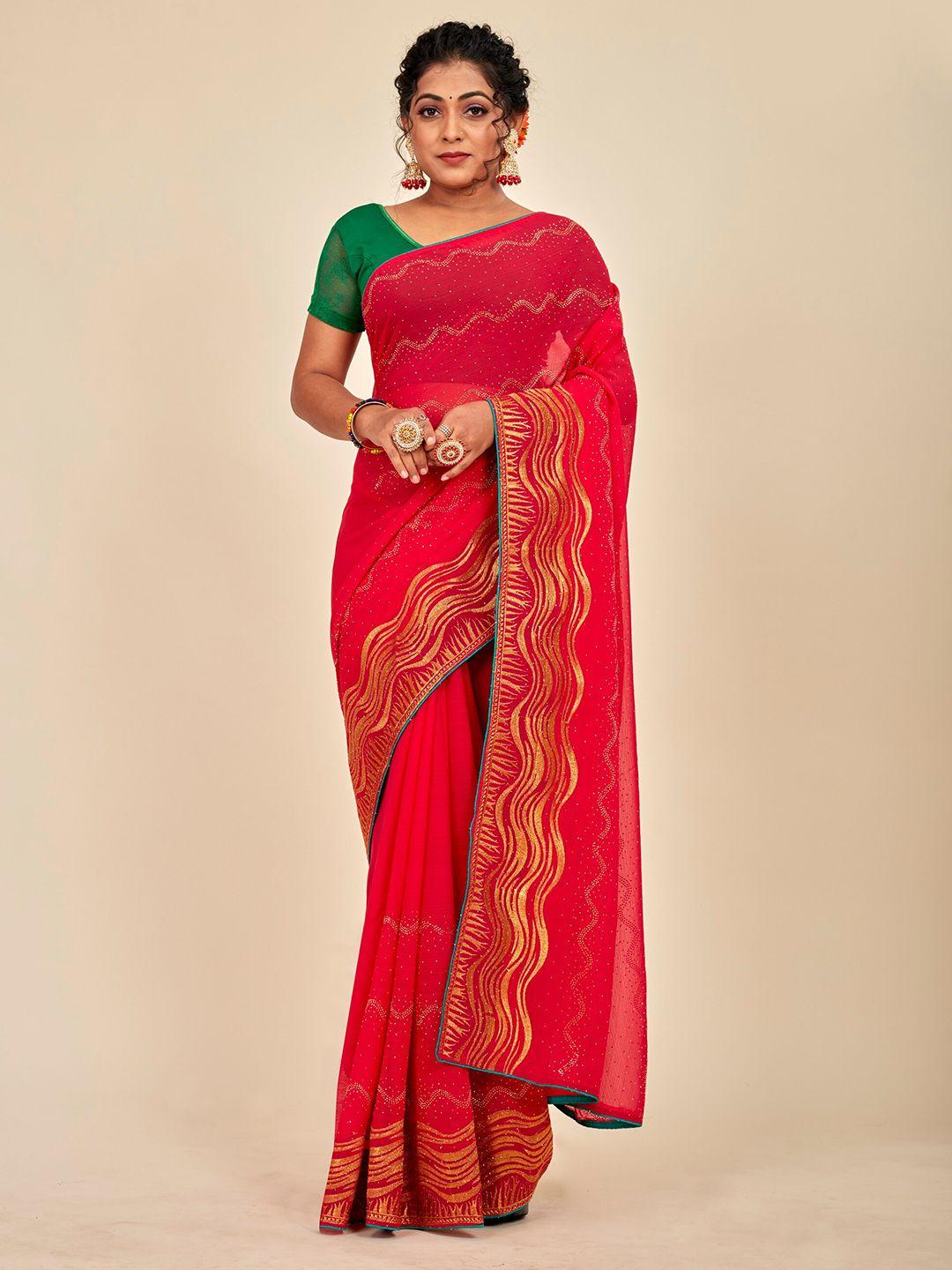 mahalasa red embellished embroidered pure georgette designer saree