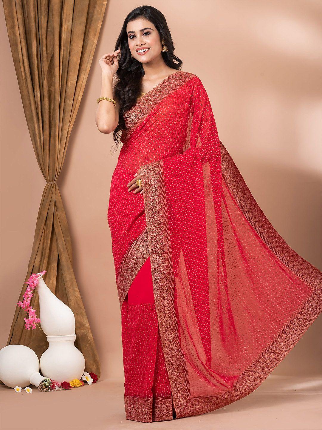 mahalasa red embellished embroidered pure silk saree