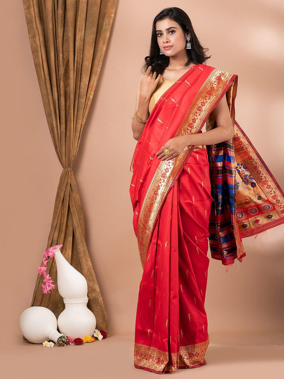 mahalasa red kalamkari pure cotton saree