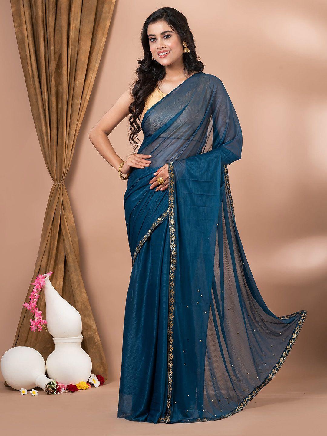 mahalasa turquoise blue embroidered art silk saree