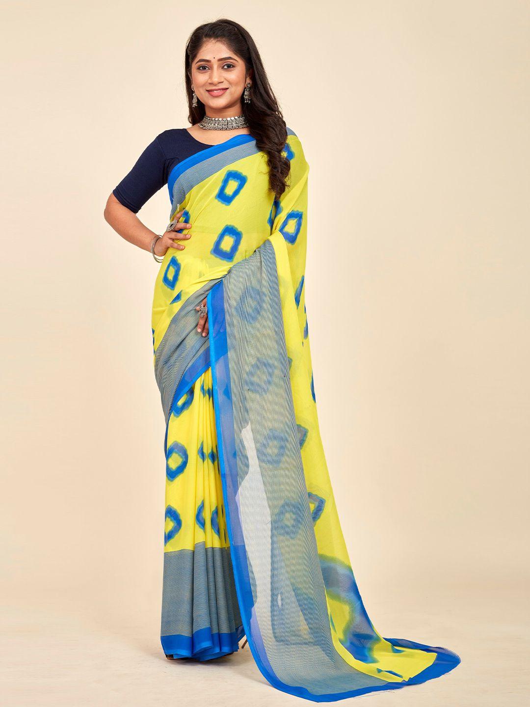 mahalasa yellow & blue embellished embroidered pure georgette saree