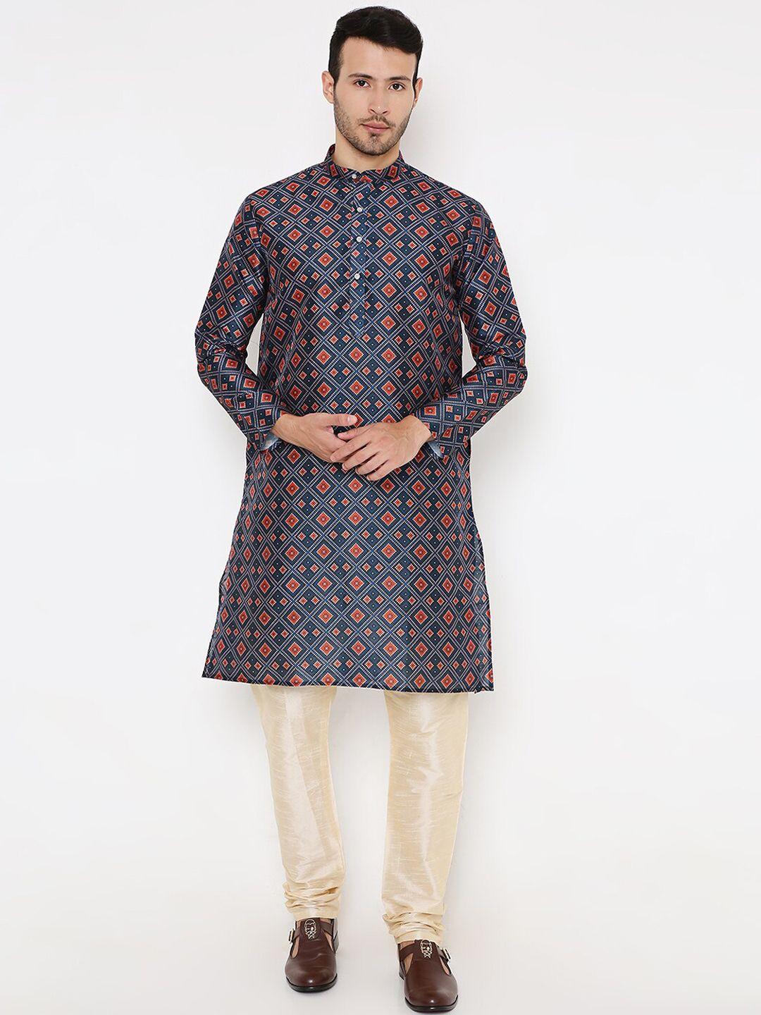 maharaja geometric printed mandarin collar straight kurta with pyjamas