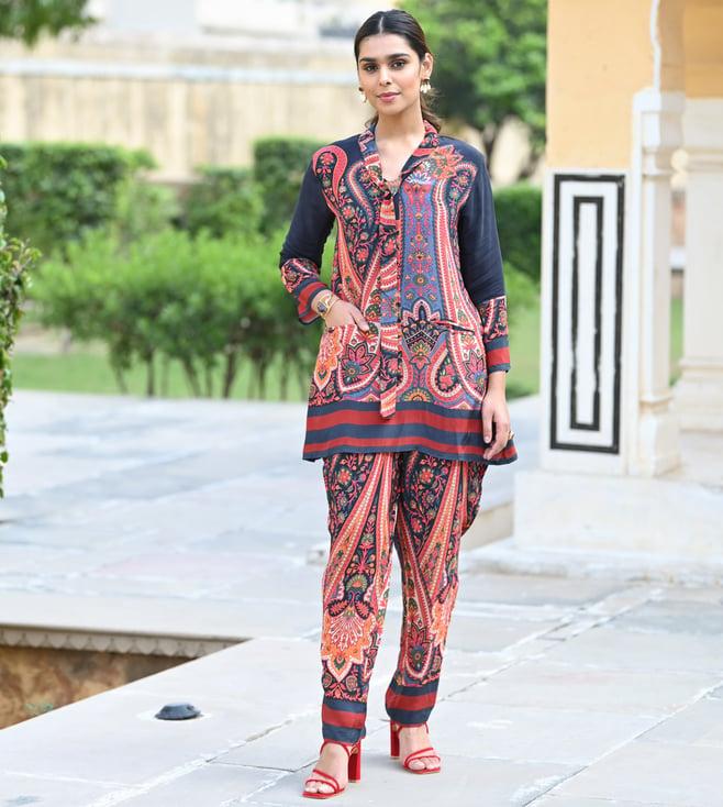 mahee jaipur blue and red paisley blazer pattern coord set