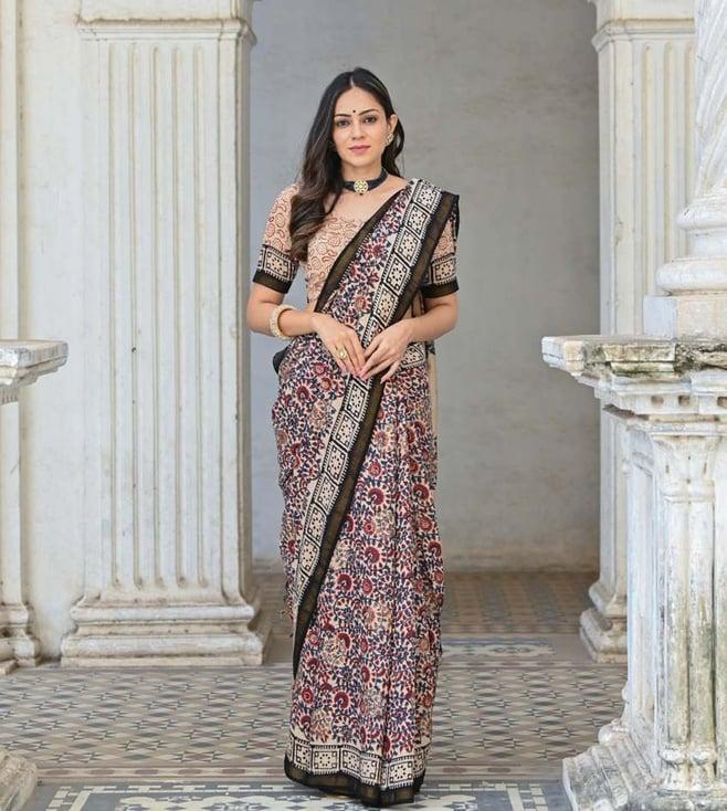 mahee jaipur multicolored dilkash jaal block printed chanderi saree with blouse