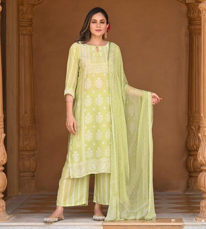 mahee jaipur pastel green muslin kurta with pant and dupatta