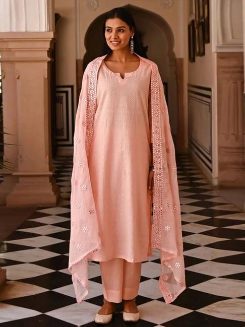 mahee jaipur peach inayat cotton kurta with pant and dupatta