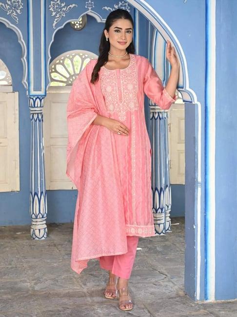 mahee jaipur pink blush naqashi chanderi kurta with pant and dupatta