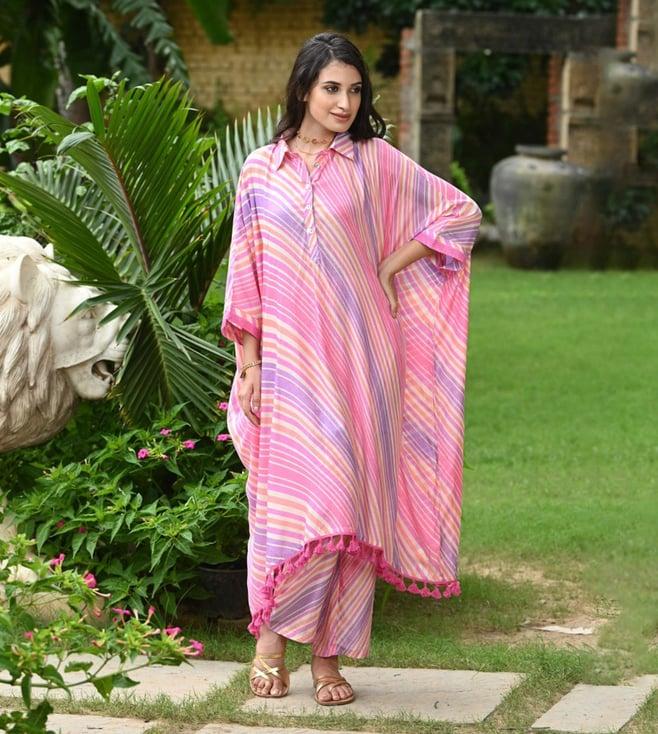 mahee jaipur pink cheeky lehriya kaftan with pants