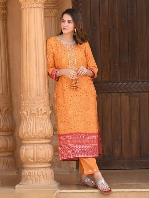 mahee jaipur yellow jharoka ombre muslin kurta with pant with gota work & tassels