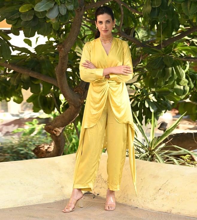 mahee jaipur yellow pure satin top with pant co-ord set