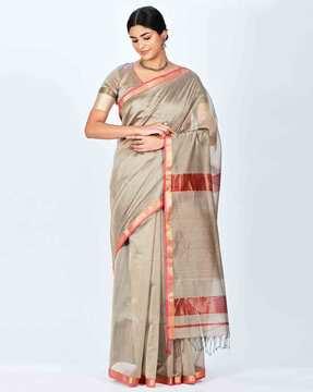 maheshwari cotton silk saree with tassels